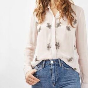 TopShop Pale Pink Embellished Button-up Shirt Size 6
